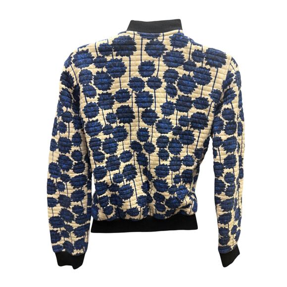 Topshop Women’s 2 small Navy Bomber Floral Blue white full Zip quilted black - Picture 3 of 4